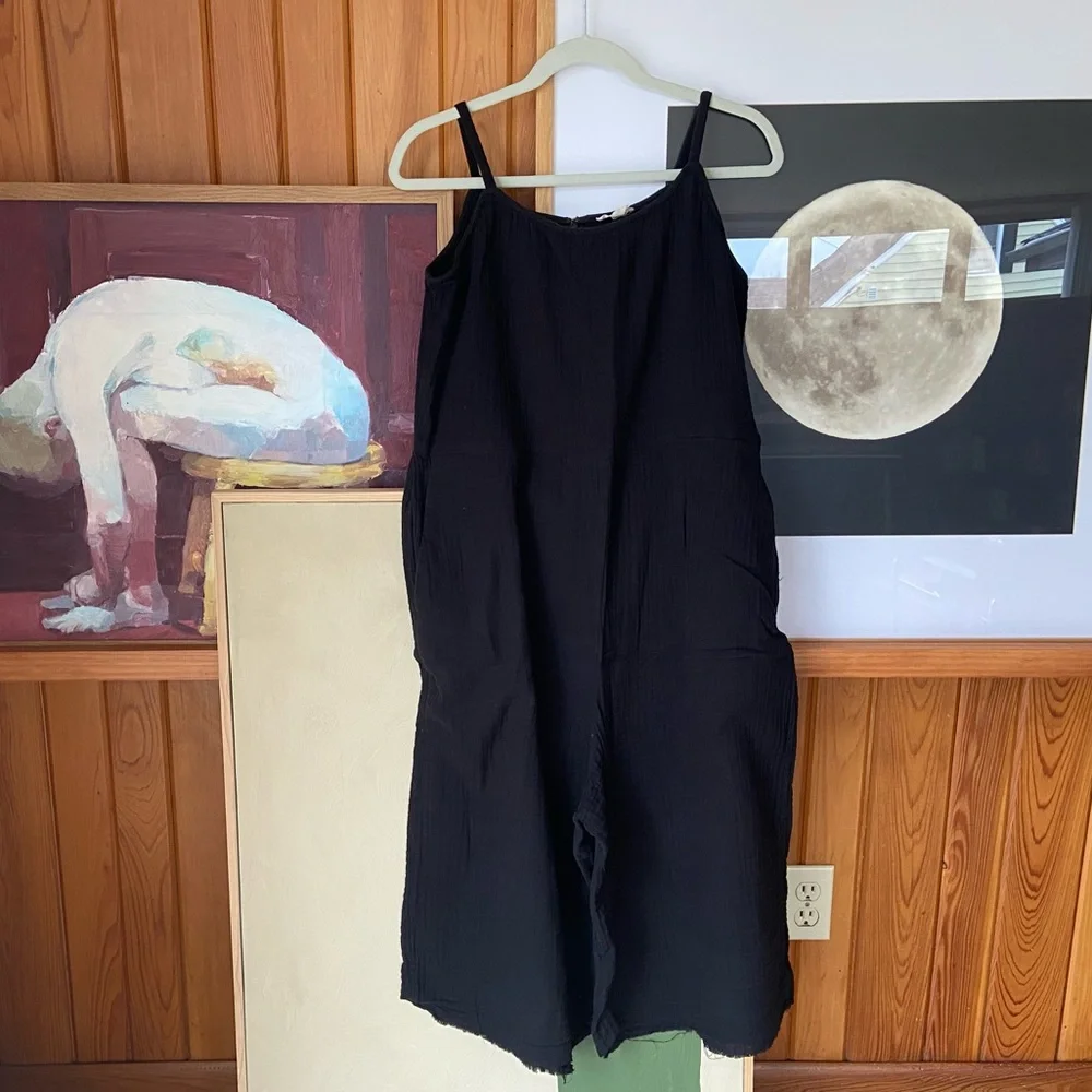 Eileen fisher gauze black organic cotton muslin sleeveless midi jumpsuit - Picture 5 of 9